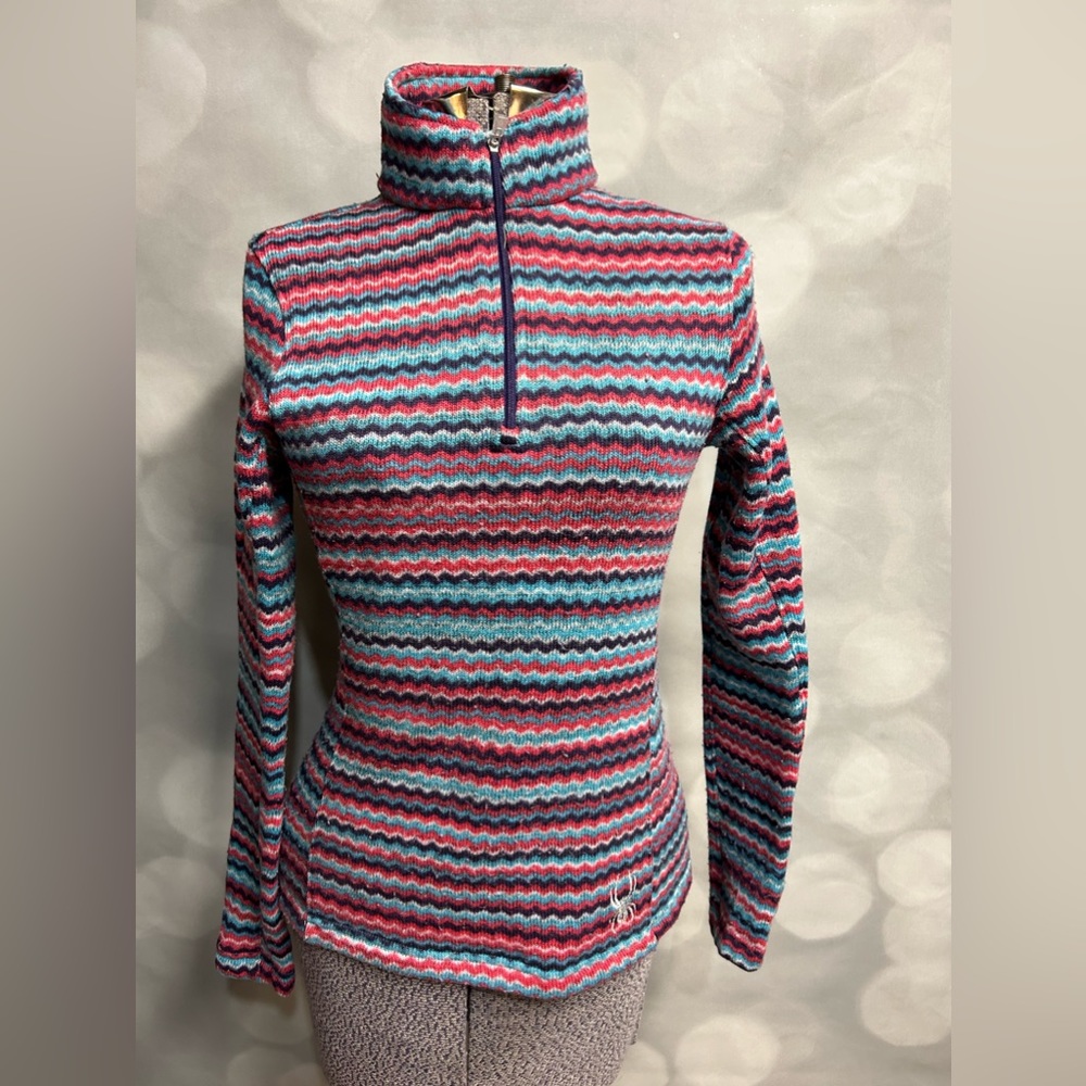 Striped Zigzag Half-Zip Sweater - Pink & Blue